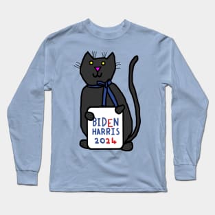 Cat with Biden Harris 2024 Sign Long Sleeve T-Shirt